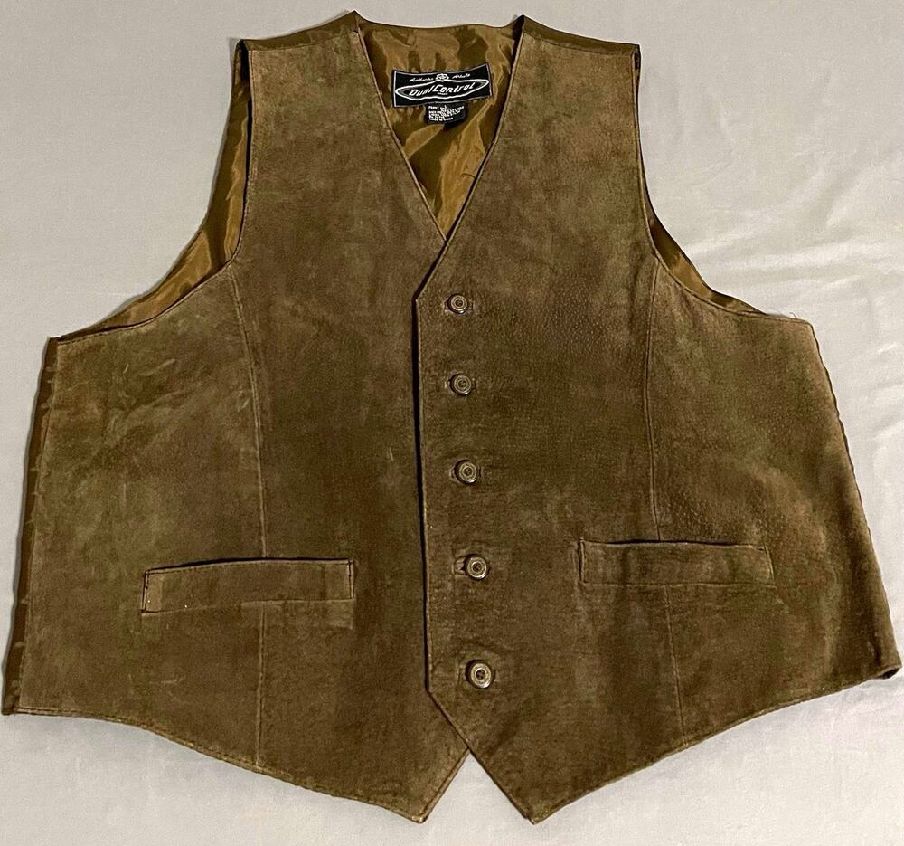 Dual Control Mens Brown Leather Western Vest L 44 Button Lined Pockets Satin